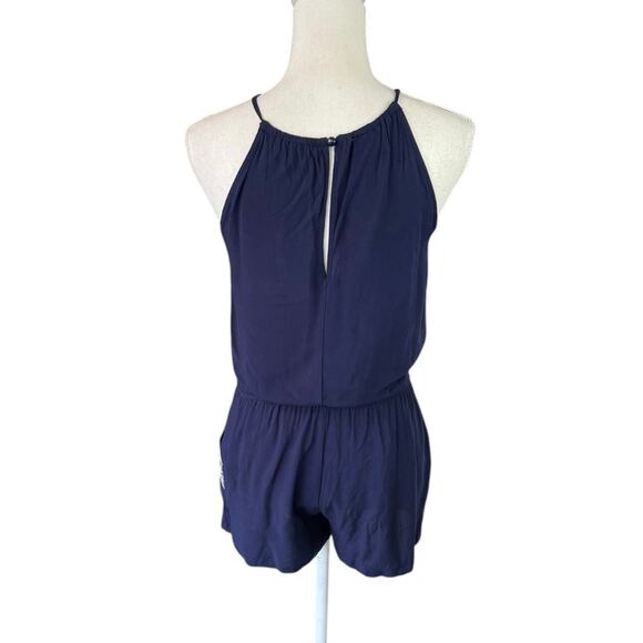 I.N. San Francisco navy blue embroidered romper summer nautical resort neutral - Picture 3 of 6